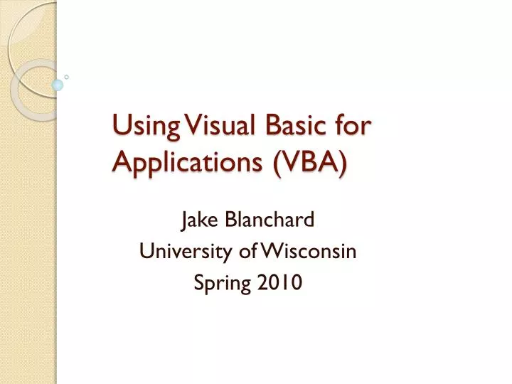 using visual basic for applications vba