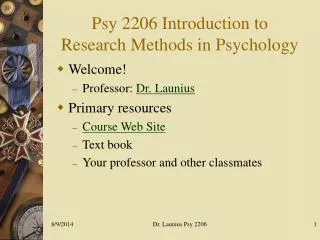 Psy 2206 Introduction to Research Methods in Psychology