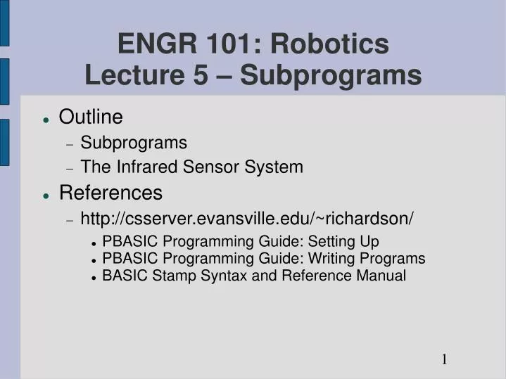 engr 101 robotics lecture 5 subprograms
