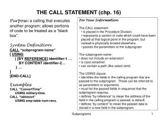 THE CALL STATEMENT (chp. 16)
