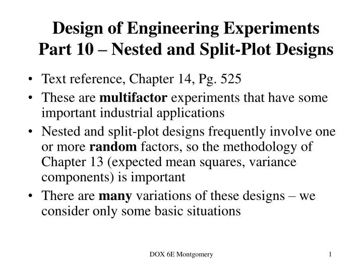 design of engineering experiments part 10 nested and split plot designs