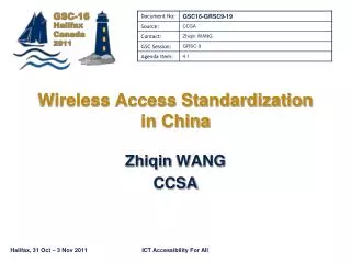 Wireless Access Standardization in China