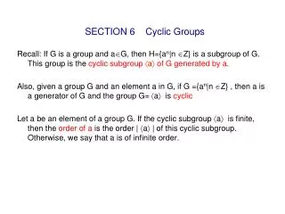 SECTION 6 Cyclic Groups