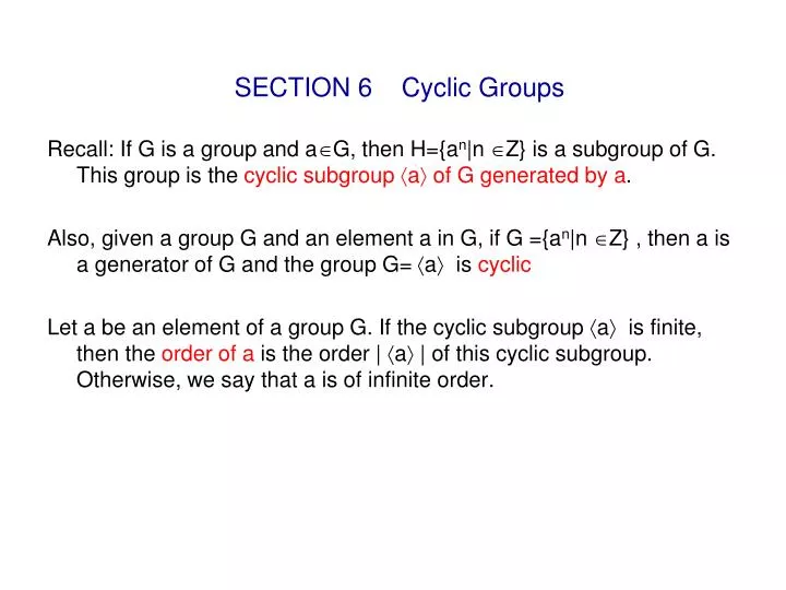 section 6 cyclic groups