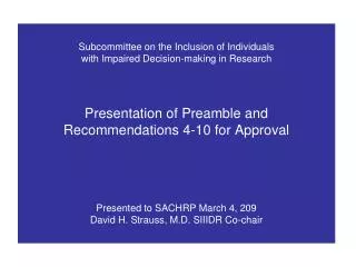 Subcommittee on the Inclusion of Individuals with Impaired Decision-making in Research