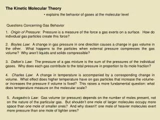 The Kinetic Molecular Theory