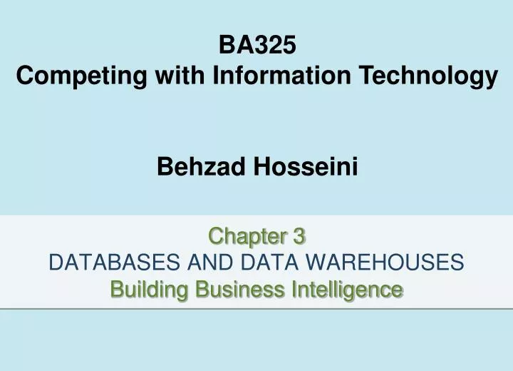 chapter 3 databases and data warehouses building business intelligence