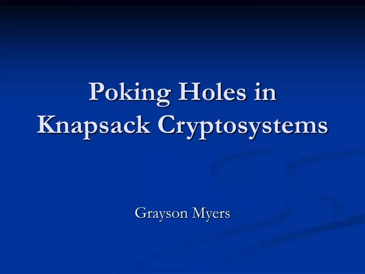 poking holes in knapsack cryptosystems