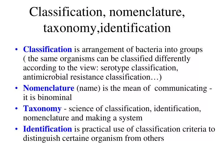 classification nomenclature taxonomy identification