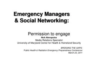 Emergency Managers &amp; Social Networking: