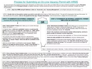 Process for Submitting an On-Line Vacancy Permit with HRMS
