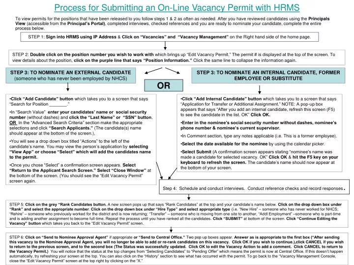 process for submitting an on line vacancy permit with hrms