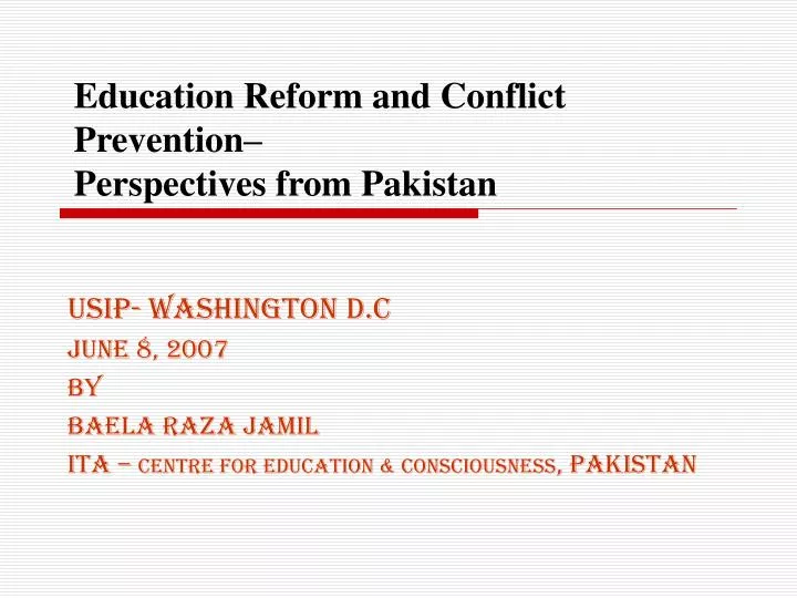 education reform and conflict prevention perspectives from pakistan