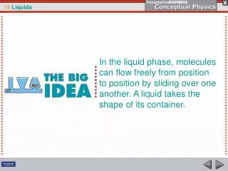 The pressure of a liquid at rest depends only on gravity and the density and depth of the liquid.