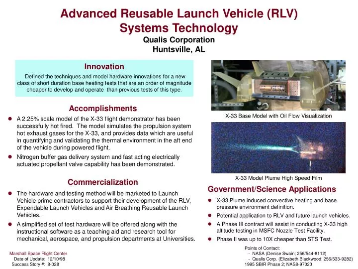 advanced reusable launch vehicle rlv systems technology qualis corporation huntsville al