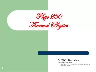 Phys 230 Thermal Physics