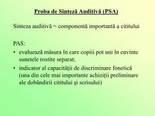 proba de sintez auditiv psa