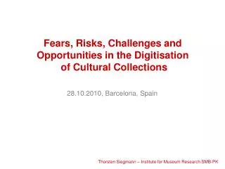 Fears, Risks, Challenges and Opportunities in the Digitisation of Cultural Collections