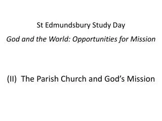 ( i ) Models of the Church-in-mission (ii) Different Forms of Organisation