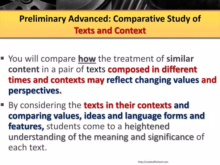 preliminary advanced comparative study of texts and context