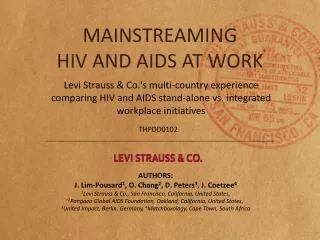 MAINSTREAMING HIV AND AIDS AT WORK