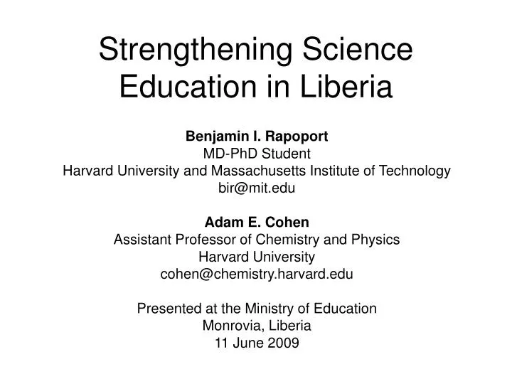 strengthening science education in liberia