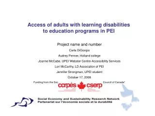 Access of adults with learning disabilities to education programs in PEI