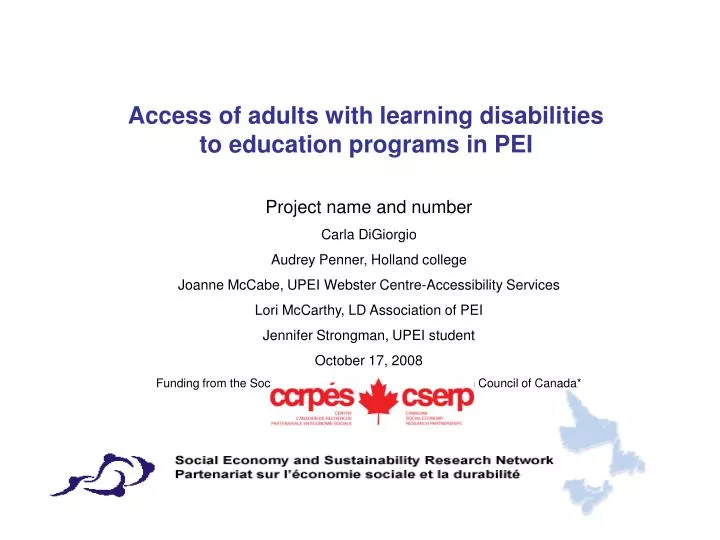 access of adults with learning disabilities to education programs in pei