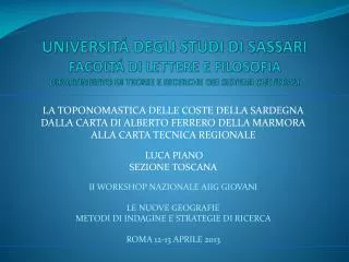 LA TOPONOMASTICA DELLE COSTE DELLA SARDEGNA DALLA CARTA DI ALBERTO FERRERO DELLA MARMORA