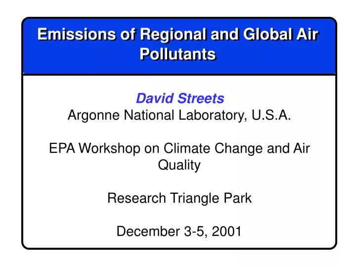 emissions of regional and global air pollutants