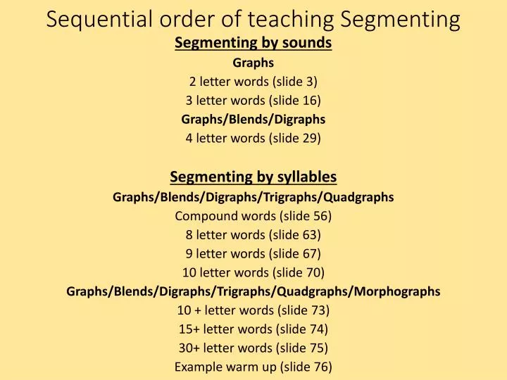 sequential order of teaching segmenting