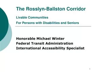 The Rosslyn-Ballston Corridor Livable Communities For Persons with Disabilities and Seniors