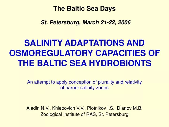 salinity adaptations and osmoregulatory capacities of the baltic sea hydrobionts