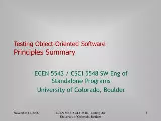 Testing Object-Oriented Software Principles Summary