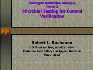 Pathogen Reduction Dialogue Panel 3 Microbial Testing for Control Verification