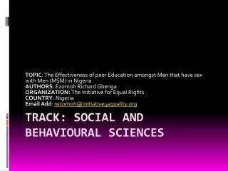 TRACK: SOCIAL AND BEHAVIOURAL SCIENCES