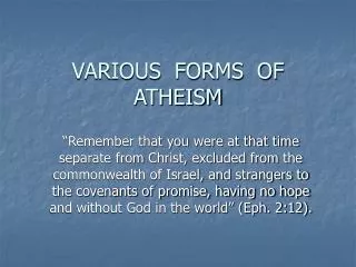 VARIOUS FORMS OF ATHEISM