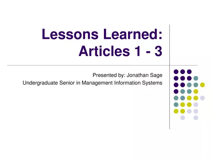 lessons learned articles 1 3