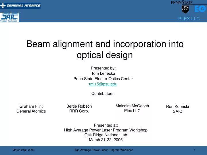beam alignment and incorporation into optical design