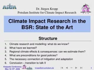 Climate Impact Research in the BSR: State of the Art