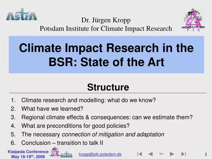 climate impact research in the bsr state of the art