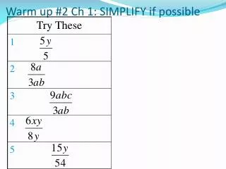 Warm up #2 Ch 1: SIMPLIFY if possible