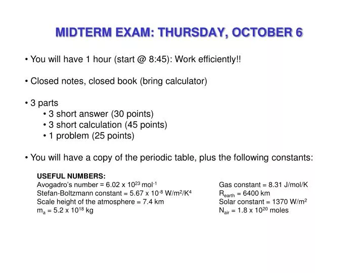 midterm exam thursday october 6