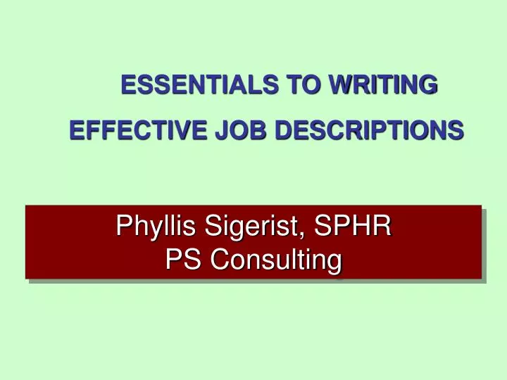 phyllis sigerist sphr ps consulting