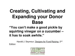 Creating, Cultivating and Expanding your Donor Base