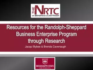 Resources for the Randolph-Sheppard Business Enterprise Program through Research