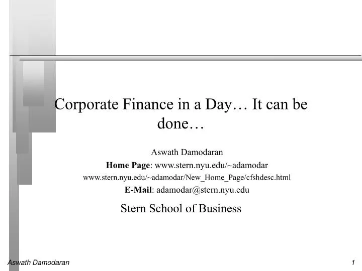 corporate finance in a day it can be done
