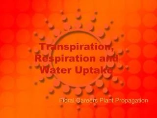 Transpiration, Respiration and Water Uptake