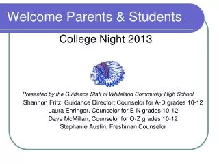Welcome Parents &amp; Students