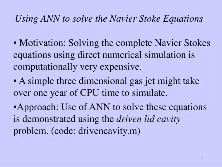 using ann to solve the navier stoke equations